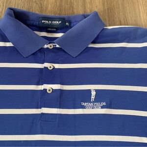 Polo Golf Ralph Lauren Polo Shirt Men's XL Blue Striped Tartan Fields Golf Club